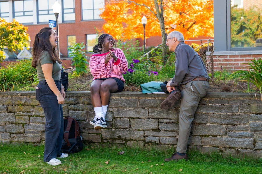 English professor Mike Shea with students