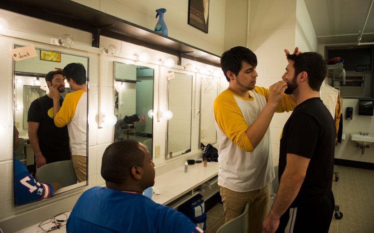 Doing makeup in dressing room