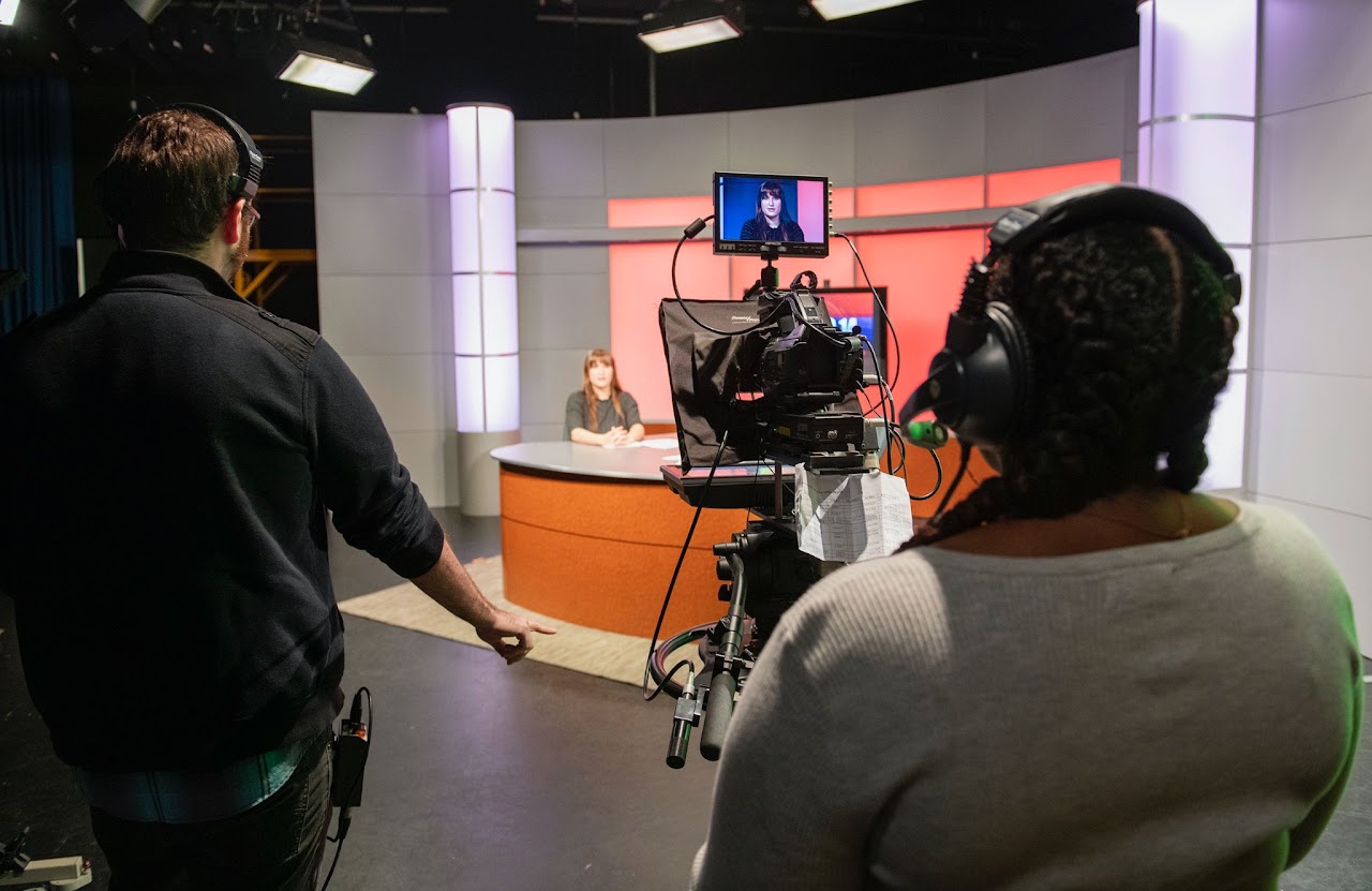 Studio floor with news set and multi-camera production