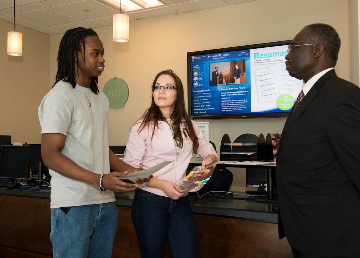 Male and female student, professor