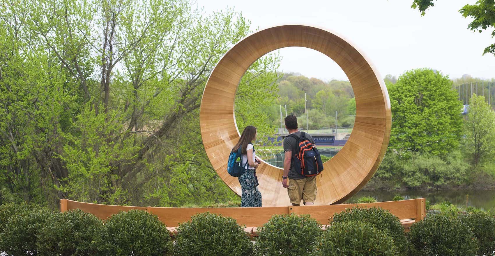 Reflection garden with two students