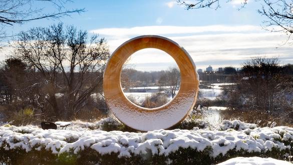 Snow on at the Reflection Garden statue